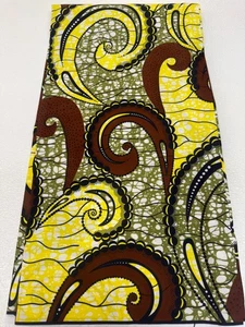 Polyester African Wax Prints Fabrics-Yellow Dark Brown Black White Olive - Picture 1 of 3