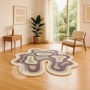 Irregular Hand Tufted Wool Rug 5x5 ft Home Decor Kids Rug Custom Handmade Carpet - Picture 1 of 7