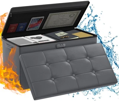 Banco otomano de almacenamiento ignífugo con cerradura 30" cuero rosa reposapiés seguro Foto 1 de 4