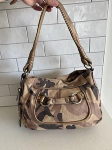 B. Makowsky Camoflauge Leather Satchel Shoulderbag Purse Tan Brown Medium Y2K - Picture 1 of 10