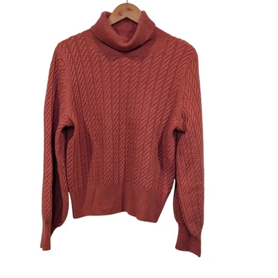 Elie Tahari Cashmere Turtleneck Sweater Coral Pink Cable Knit Women's XL - Image 1 of 4