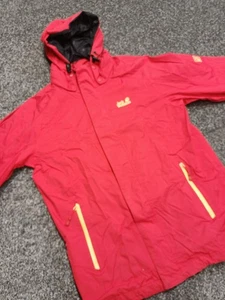 Jack Wolfskin Jacket Men Medium Red Full Zip Hood Logo Water Wind Proof - Picture 1 of 15