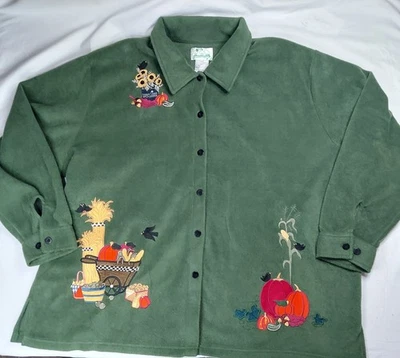 Quacker Factory Womens 3XL Low Pile Fall Autumn Cardigan Pumpkin Crow Sunflower  - Image 1 of 4