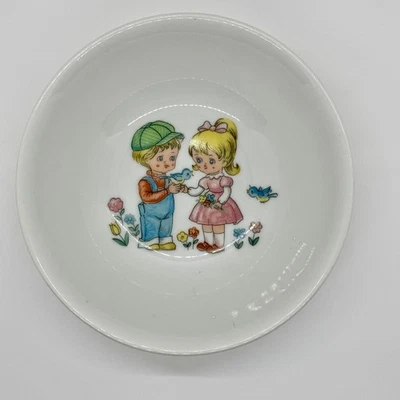 Juego de desayuno japonés vintage para niños - plato y cuenco, lindos animales y flores Foto 1 de 4