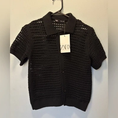 NWT Zara Kids Black Open-Knit Button Down Size 6-7 - Image 1 of 4