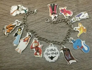Aladdin charm Bracelet Disney Jasmine, Rajah, Abu , Sultan Genie Lamp 12 charms - Picture 1 of 6