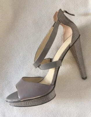 Nine West Skyscrapn Grey Heels Patent & Snake Straps Zip sz 9.5M - Image 1 of 4