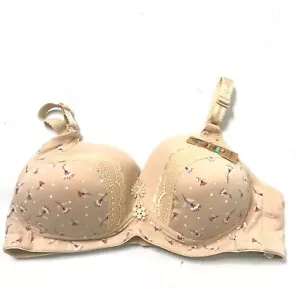 New Women's Bra Beige Floral Padded Wirefre Size 46/105 Wireless New - Picture 1 of 3
