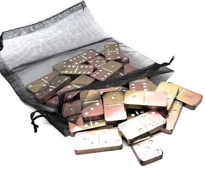 28 DOMINOES, METALIC GOLD & COPPER, DOUBLE 6, ORGANZA BAG, FREE UK POST. - Image 1 of 4