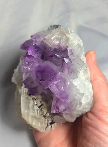4" 693g Beautiful Amethyst with Rainbow Calcite Geode Cluster Crystal 1.8 lbs - Picture 1 of 24