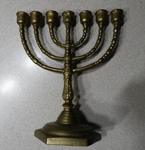 7 Armiger Kerzenständer Davidleuchter aus Messing Antik Vintage - Bild 1 von 12