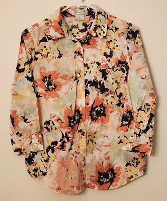 Blusa feminina Van Heusen tamanho MED floral pêssego botão para cima manga 3/4 leve - Imagem 1 de 4