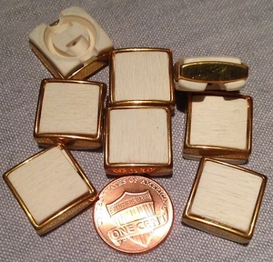 8 Square Thick White Plastic Gold Tone Metal Shank Buttons 5/8" 16mm # 7634 - Picture 1 of 1