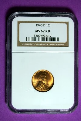 1945 D NGC MS67 RD Lincoln Wheat Cent #B28169 - Image 1 of 2