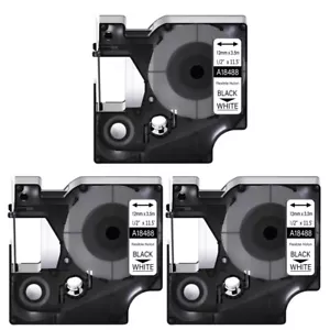 3PK Black on White Flexible Nylon Label Tape 18488 for DYMO Rhino PRO 1000 1/2in - Picture 1 of 12