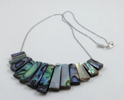 Natürliche rechteckige Abalone Muschel abgestufte Perlen & Sterlingsilber Halskette 18 Zoll - Bild 1 von 4