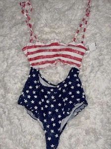 USA Flag swimsuit Monokini One Piece red White blue 4th of July Patriotic Large - Picture 1 of 5