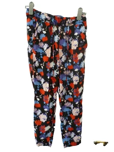 DOROTHY PERKINS Ladies Size 8 10 Red Blue Black Floral Tapered Summer Trousers - Picture 1 of 9
