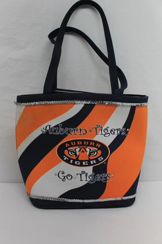 Auburn Tigers Footed Handbag/Purse Orange,White,Blue fabric straps sequin trim Cover