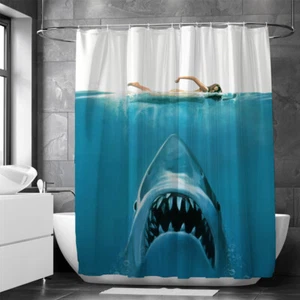 3D Ocean Themed Shark Shower Curtain Bathroom Curtain with 12 Hooks Waterproof - Picture 1 of 8