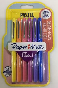 #Papermate Pack of 6 Flair Felt Tip Pens Pastel 0.7 Medium Tip Adult Colouring - Picture 1 of 2