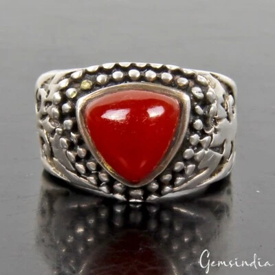 Bello Arancione Onice Uomo Anello Argento Sterling Antico Massiccio Misura 9US - Immagine 1 di 4