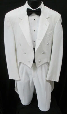Men's White Tuxedo Tailcoat with Pants Groom Mason Wedding Cruise Prom 60R 54W - Image 1 of 3