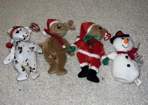 Lot Of 4 Ty Beanie Babies Christmas Bears - Picture 1 of 2