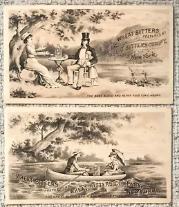 2 ANTICHE CARTE COMMERCIALI VITTORIANE AZIENDA BITTER DI GRANO 1880, BLOOD TONICO NYC - Foto 1 di 2
