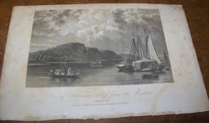c1880 ANTIQUE LITHO PRINT WEEHAWKIN NJ VIEW HUDSON RIVER BOOKPLATE - Picture 1 of 2