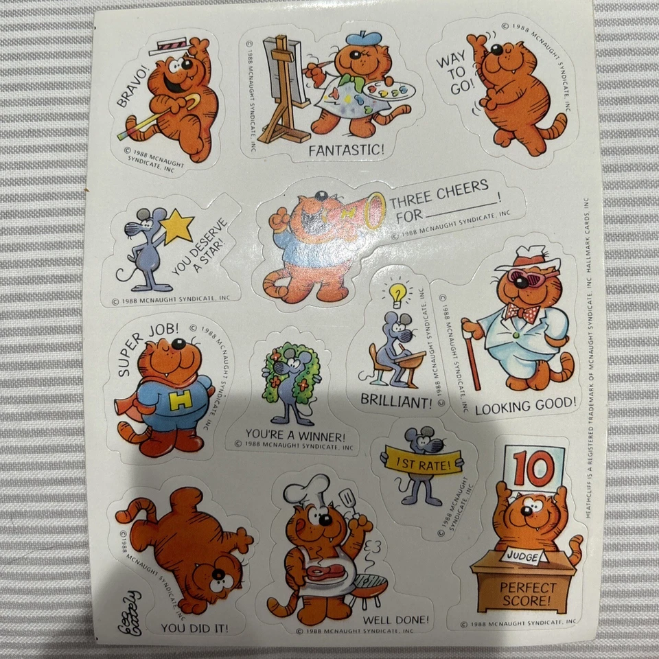 De colección 1988 Heathcliff El Gato Naranja Refuerzo Positivo Pegatina Hoja Linda Foto 1 de 1
