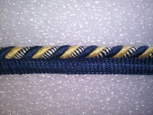 8 yards CORD W/ LIP 3/8" - ROYAL BLUE/BUTTER YELLOW - Upholstery Fabric Trim - Picture 1 of 1