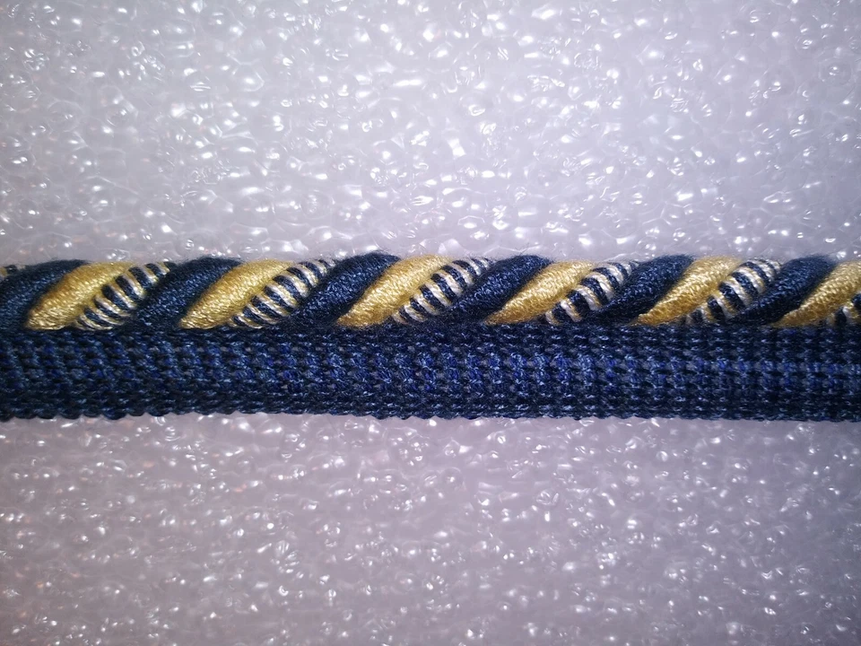 CORD 8 yardas con labio 3/8" - azul real/amarillo mantequilla - Borde de tela de tapicería Foto 1 de 1
