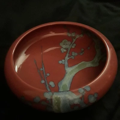 Азиатская круглая чаша середины века на 10 дюймов с оранжевым цветком сделано в Японии  - Изображение 1 из 4