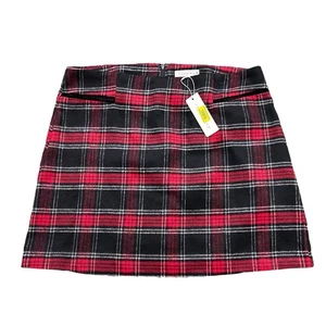 Gonna rossa a quadri mini misto lana A-Line Preppy Academia nuova con etichette chiave rame taglia XL - Foto 1 di 10