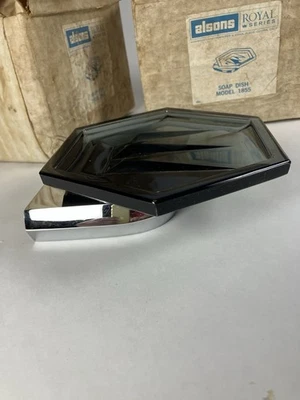 Jabonera hexagonal de montaje en pared de vidrio ahumado y cromo de colección, nueva, juego Alison’s Royal Foto 1 de 4