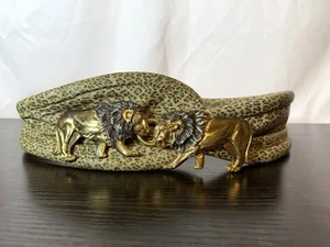 Vintage Artigiano Leder hellbraun gold Löwe Gürtelschnalle Design 36 Zoll Gepardenmuster - Bild 1 von 7