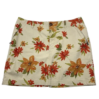 Minifalda Eddie Bauer Beige Denim Estampado Floral Tiro Medio Cremallera Bolsillo 14 34x16" Foto 1 de 4