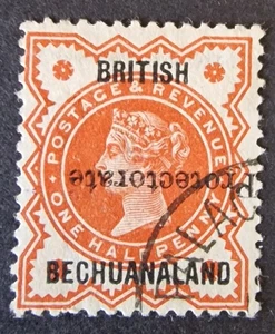 Bechuanaland QV 1890 SG54a ½d Vermillion Opt Inverted Used Cat £120 - Picture 1 of 2