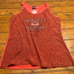 Camiseta sin mangas Harley Davidson Motorcycles para mujer naranja a rayas gráfica - Imagen 1 de 5