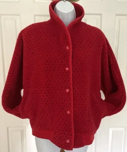 Vintage 80er LL Bean - Damen L - Deep Pile Snap Up Bomberjacke - Red Birdseye - USA - Bild 1 von 14