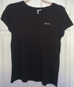 Divided By H&M Womens T-Shirt Black Short Sleeve (Love) On Front Size Eur Small - Picture 1 of 6