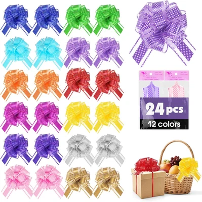 24 Pcs 6 Inch Pull Bows for Gift Wrapping, 12 Colors Large Ribbon Bows for Gifts - Image 1 of 4