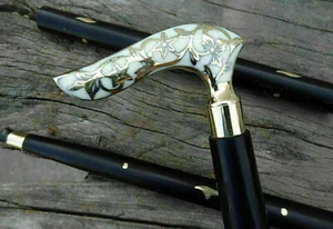 Vintage Antique Victorian Designer Brass Handle Wooden Walking Stick Cane Style - Picture 1 of 10