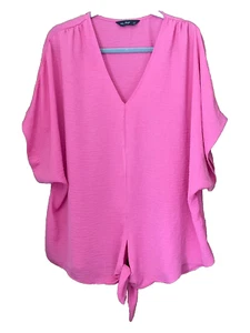 Camicetta estiva F&F Plus taglia 22 rosa brillante cravatta spalle scoperte orlo anteriore top - Foto 1 di 2