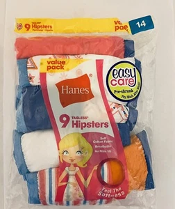 NEW IN PACK Hanes Girls' 100% Cotton 9-Pk Tagless Hipsters Panties, Sz. 14 - Picture 1 of 2