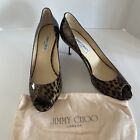 Jimmy Choo Isabel Natural Leopard Print Peep Toe Mid Heel Pump Shoes, Size 39.5