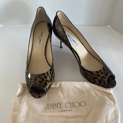 Zapatos de salón Jimmy Choo Isabel con estampado de leopardo natural punta abierta tacón medio, talla 39,5 Foto 1 de 4