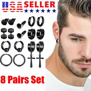 16 PACK Earrings Stud Stainless Steel Punk  Piercing Men Hoop Gothic Unisex - Picture 1 of 9