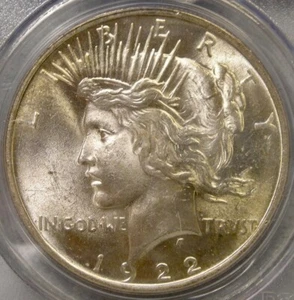 1922 PEACE SILVER DOLLAR VERY BEAUTIFUL LUSTER RUSTED DIE REVERSE *PCGS MS 63* - Picture 1 of 4
